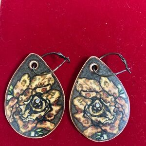Leopard Rose  Wood Earrings